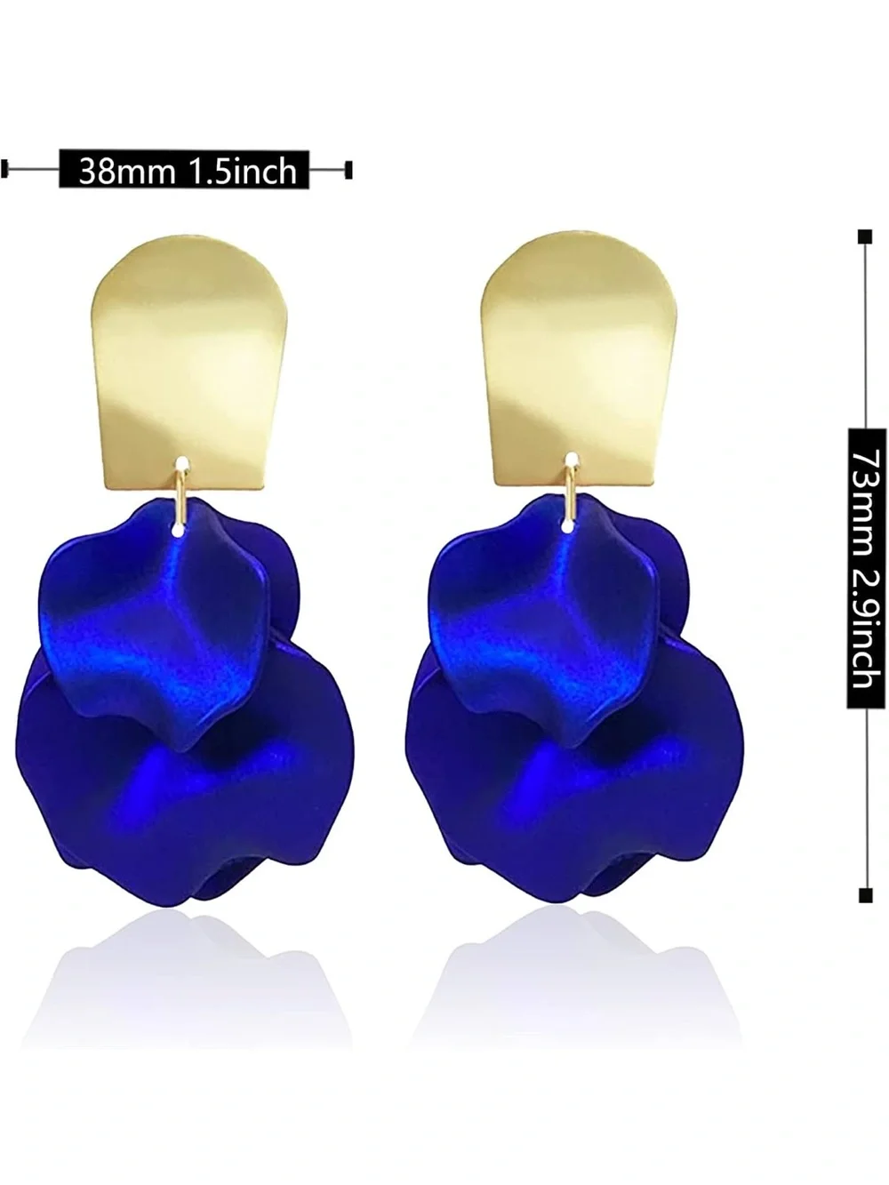 Zara Royal Blue Floral Drop Earrings with Gold Tops
